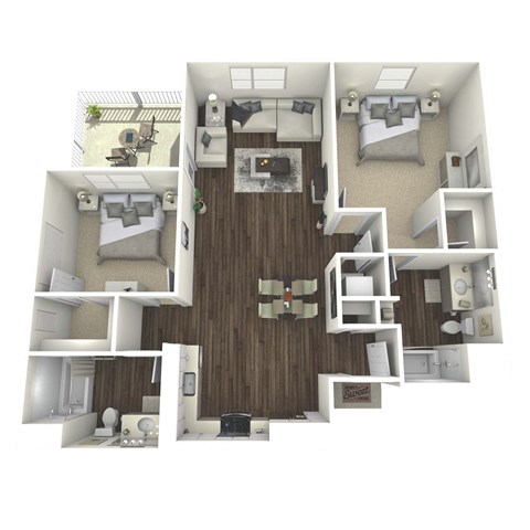 Floor plan for 2 beds, 2 baths, 1150 sqft